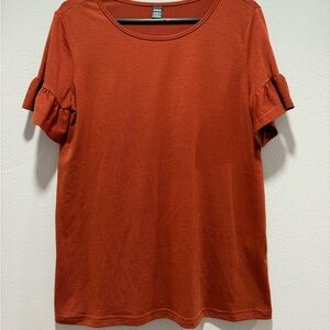 Rust Orange Ruffle Sleeve Top